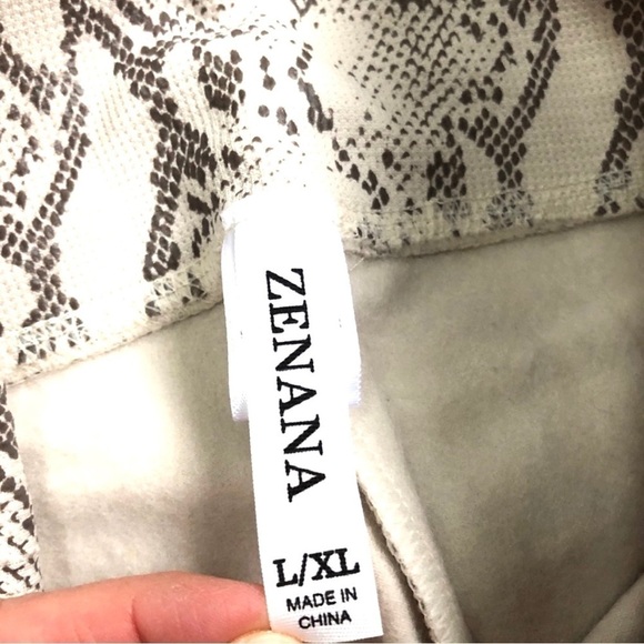 Snakeskin Print Fleece Lined Tan Mocha Zenana Leggings L/XL - Picture 4 of 6